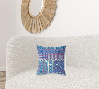 16"X16" Blue And Purple Microsuede Patchwork Blown Seam Pillow