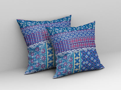 18"X18" Blue And Purple Microsuede Patchwork Blown Seam Pillow