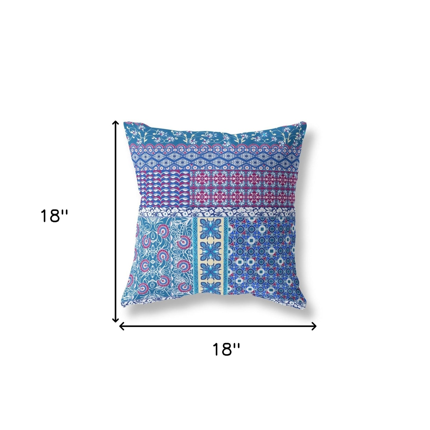 18"X18" Blue And Purple Microsuede Patchwork Blown Seam Pillow