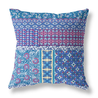 18"X18" Blue And Purple Microsuede Patchwork Blown Seam Pillow