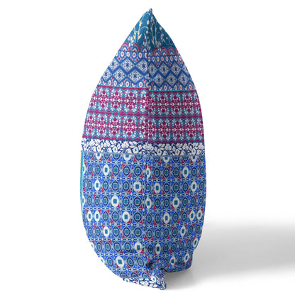 18"X18" Blue And Purple Microsuede Patchwork Blown Seam Pillow