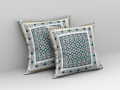 16" X 16" White And Green Floral Blown Seam Suede Throw Pillow