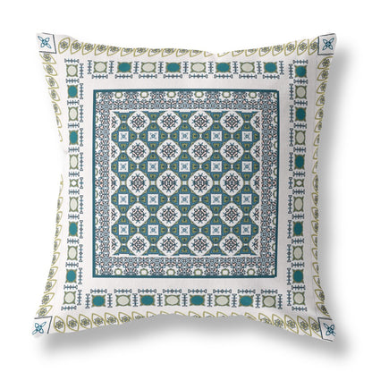 18" X 18" White And Green Floral Blown Seam Suede Throw Pillow