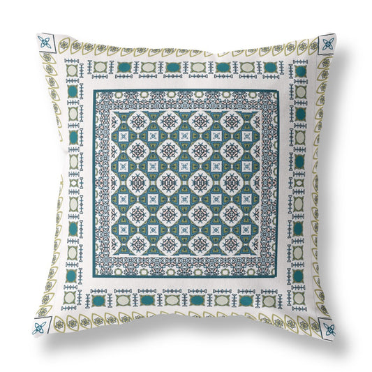 18" X 18" White And Green Floral Blown Seam Suede Throw Pillow