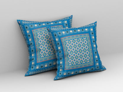 16" X 16" Blue And Pink Floral Blown Seam Suede Throw Pillow
