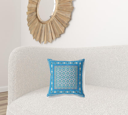 16" X 16" Blue And Pink Floral Blown Seam Suede Throw Pillow