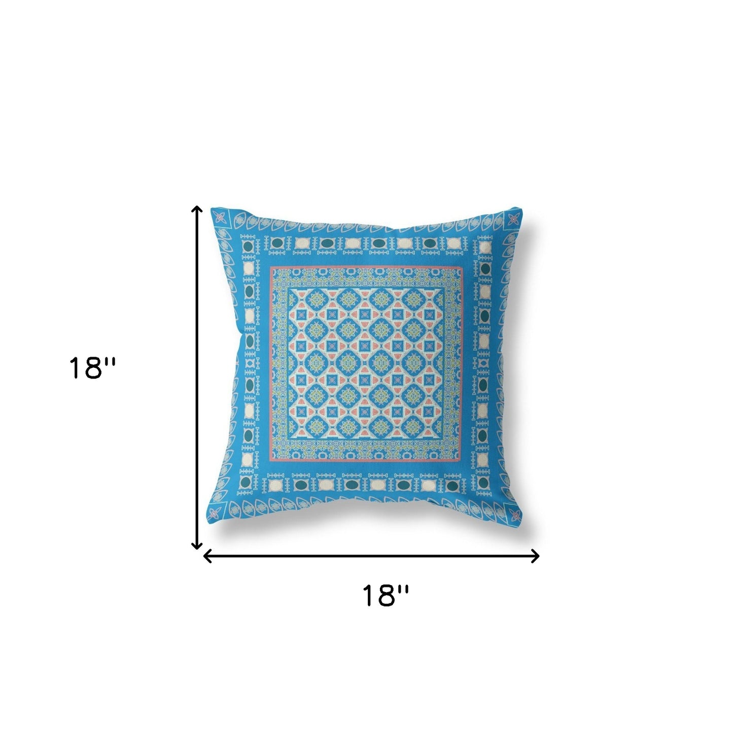 18" X 18" Blue And Pink Floral Blown Seam Suede Throw Pillow