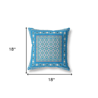 18" X 18" Blue And Pink Floral Blown Seam Suede Throw Pillow