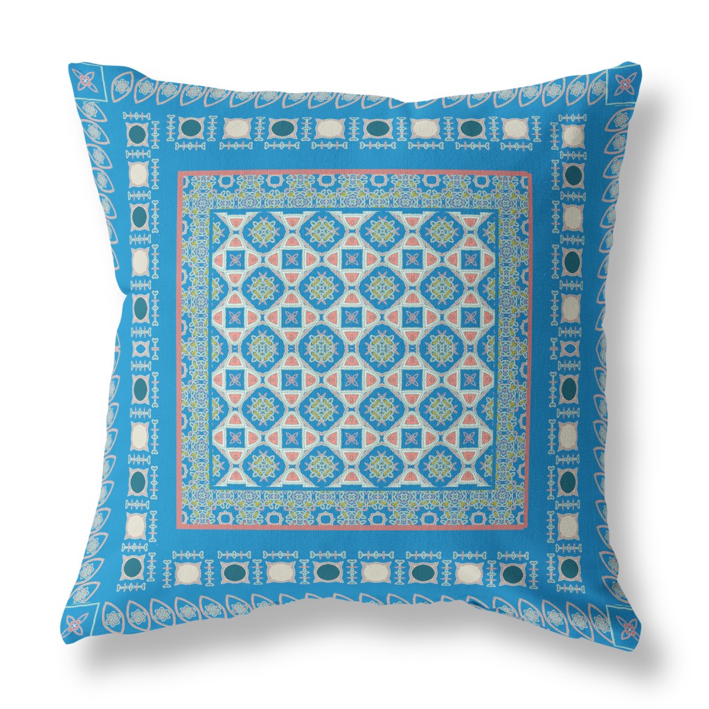 18" X 18" Blue And Pink Floral Blown Seam Suede Throw Pillow