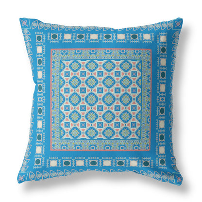 18" X 18" Blue And Pink Floral Blown Seam Suede Throw Pillow