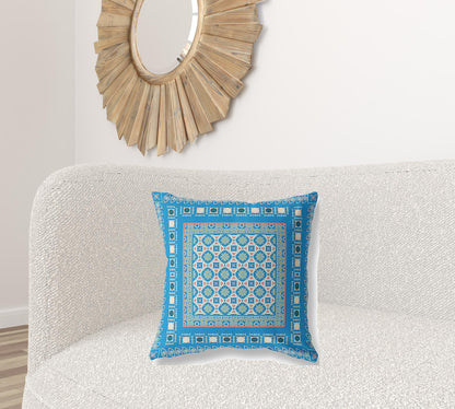 18" X 18" Blue And Pink Floral Blown Seam Suede Throw Pillow