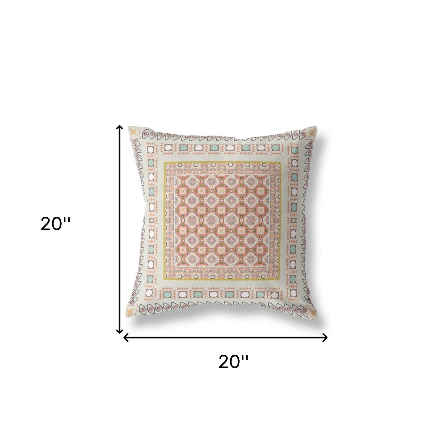 18" X 18" Off White And Orange Floral Blown Seam Suede Throw Pillow