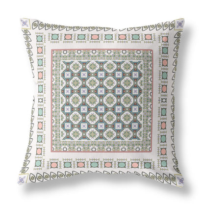 18" X 18" White And Blue Floral Blown Seam Suede Throw Pillow