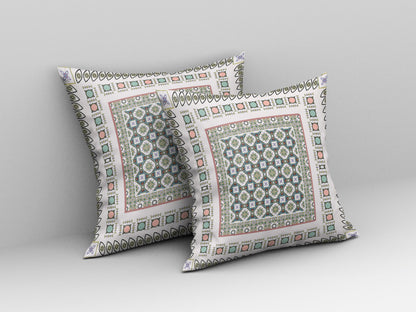 18" X 18" White And Blue Floral Blown Seam Suede Throw Pillow
