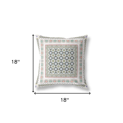 18" X 18" White And Blue Floral Blown Seam Suede Throw Pillow