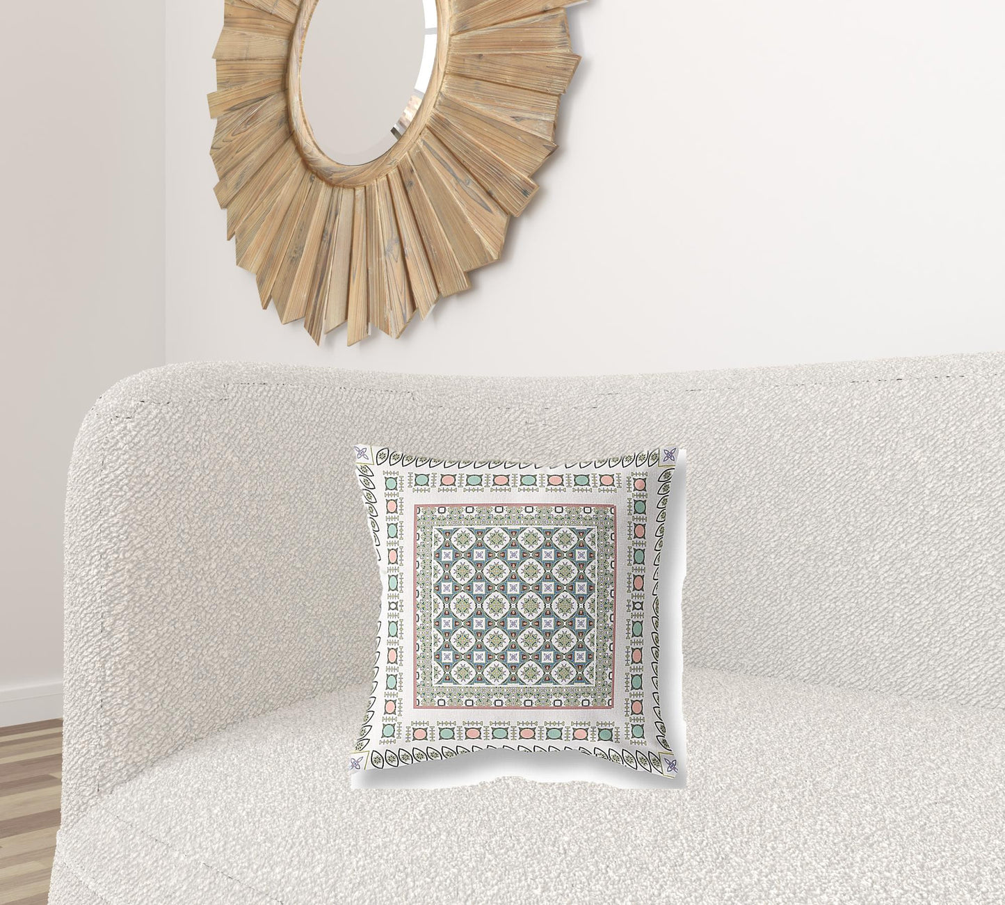 18" X 18" White And Blue Floral Blown Seam Suede Throw Pillow