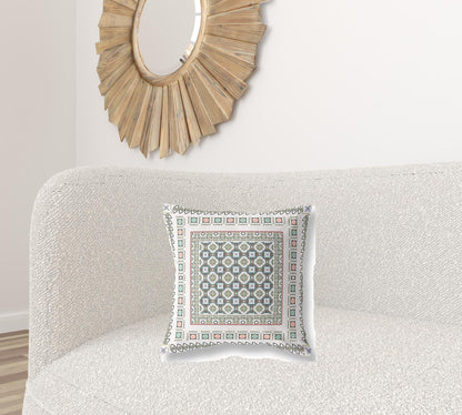 18" X 18" White And Blue Floral Blown Seam Suede Throw Pillow