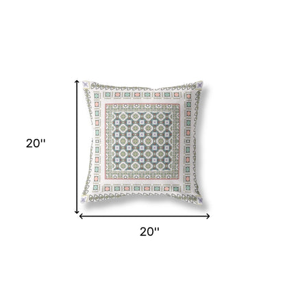 18" X 18" White And Blue Floral Blown Seam Suede Throw Pillow