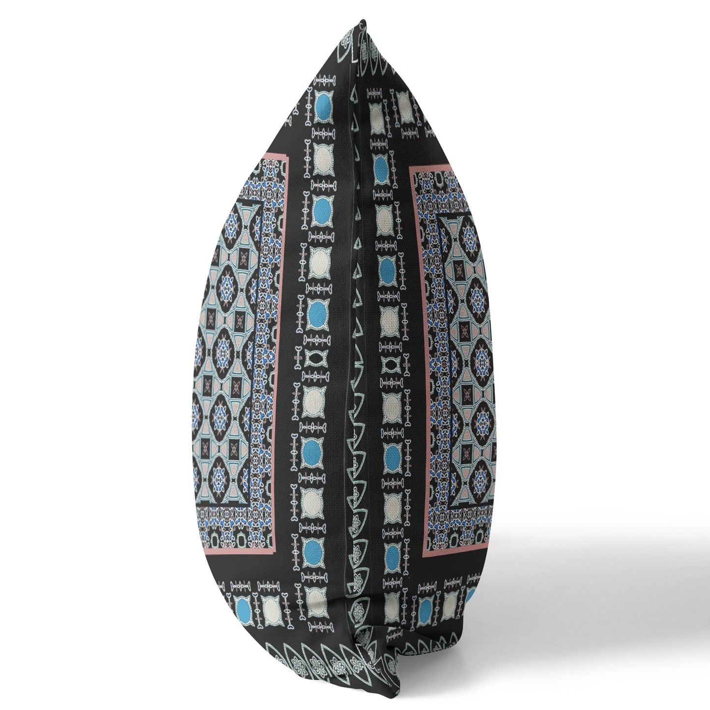 18" X 18" Black And Blue Floral Blown Seam Suede Throw Pillow