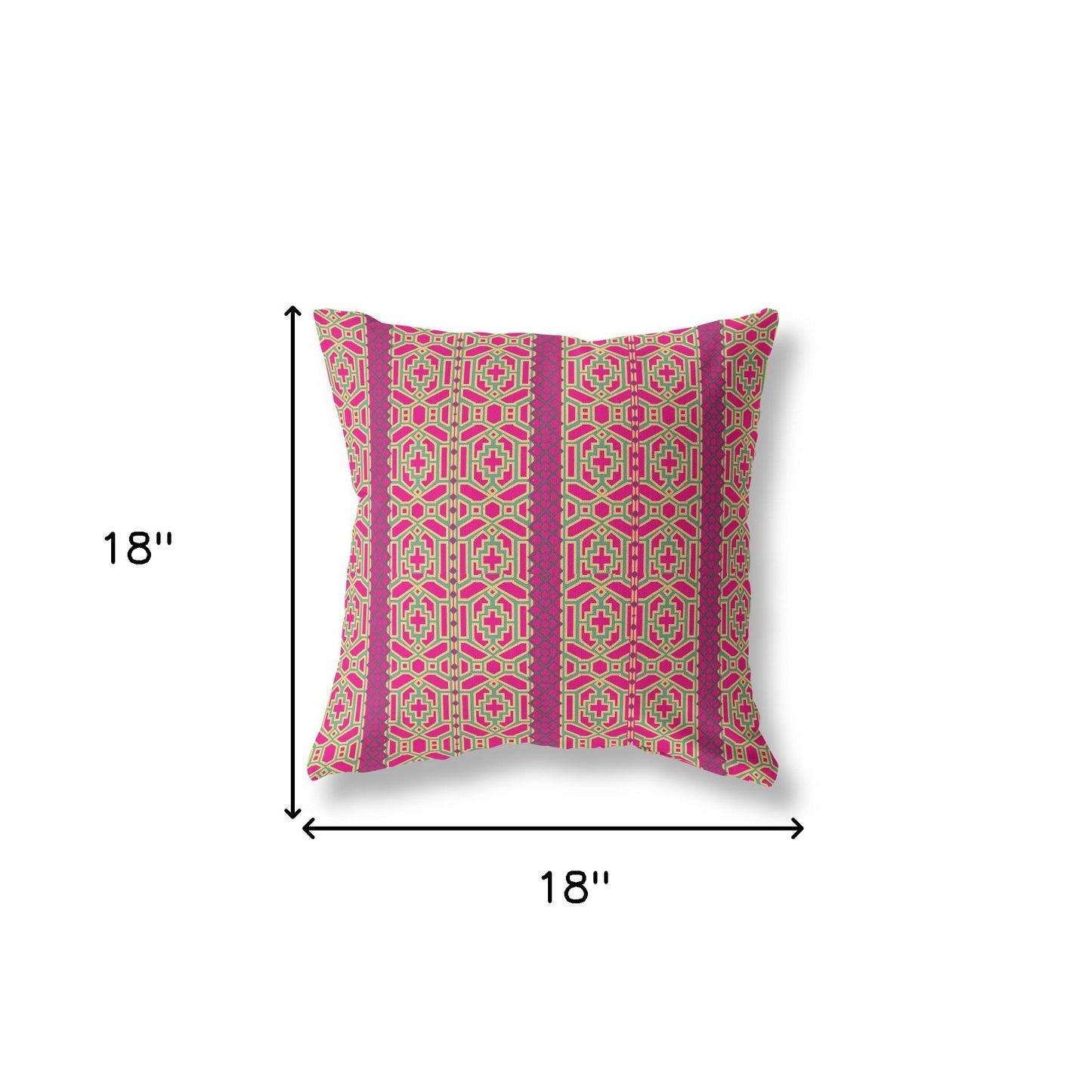 18" X 18" Pink And Green Geometric Blown Seam Suede Throw Pillow