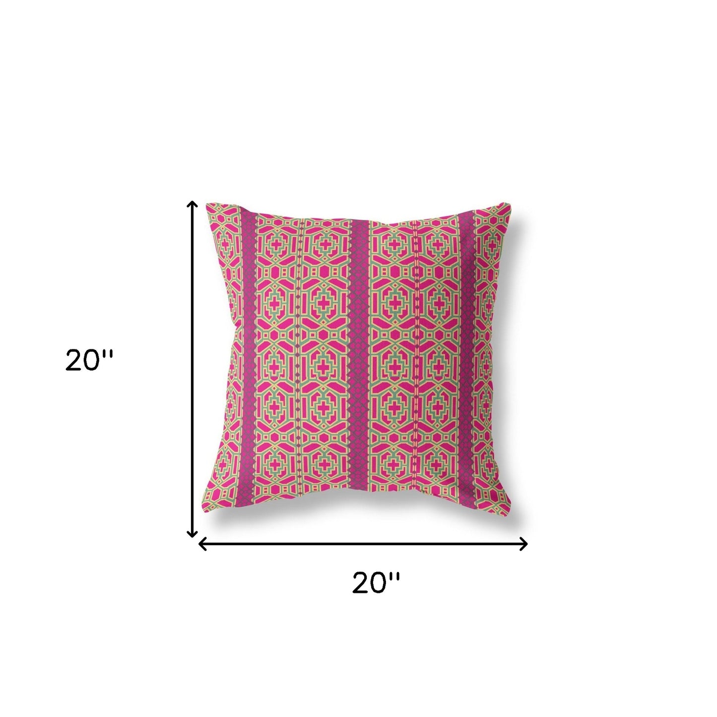 18" X 18" Pink And Green Geometric Blown Seam Suede Throw Pillow