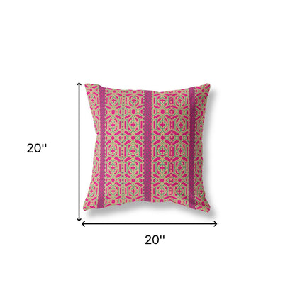 18" X 18" Pink And Green Geometric Blown Seam Suede Throw Pillow