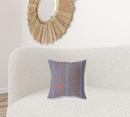16" X 16" Blue And Red Geometric Blown Seam Suede Throw Pillow