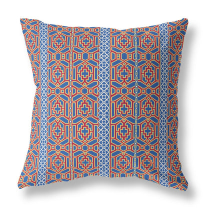 18" X 18" Blue And Red Geometric Blown Seam Suede Throw Pillow