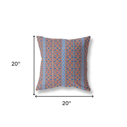 18" X 18" Blue And Red Geometric Blown Seam Suede Throw Pillow
