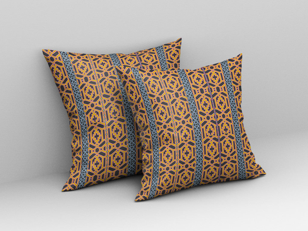 16" X 16" Brown And Yellow Geometric Blown Seam Suede Throw Pillow