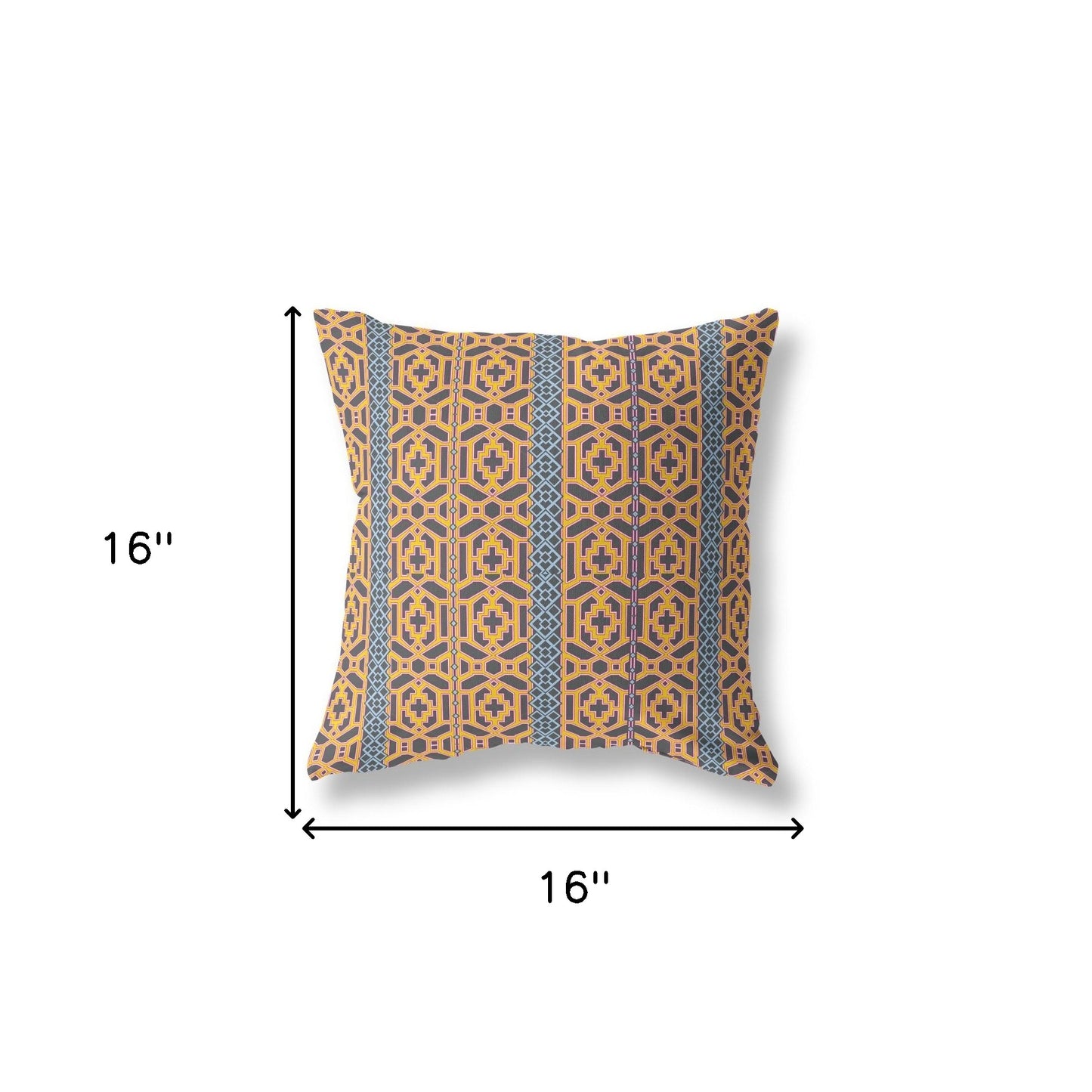 16" X 16" Brown And Yellow Geometric Blown Seam Suede Throw Pillow