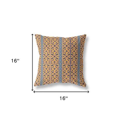 16" X 16" Brown And Yellow Geometric Blown Seam Suede Throw Pillow