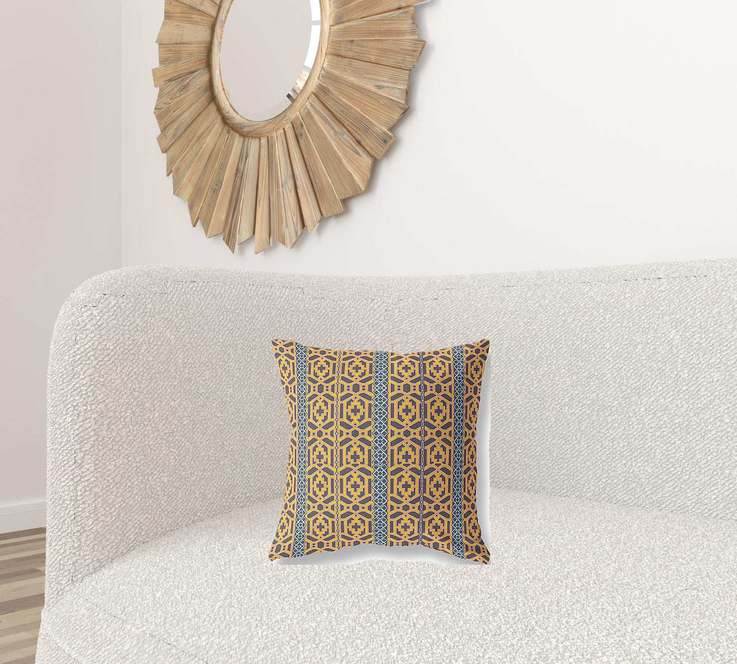 16" X 16" Brown And Yellow Geometric Blown Seam Suede Throw Pillow