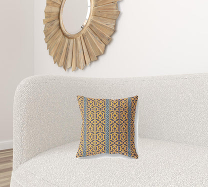 16" X 16" Brown And Yellow Geometric Blown Seam Suede Throw Pillow