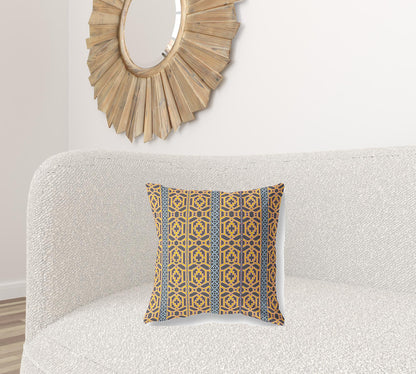 18" X 18" Brown And Yellow Geometric Blown Seam Suede Throw Pillow