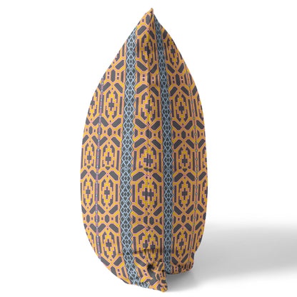 18" X 18" Brown And Yellow Geometric Blown Seam Suede Throw Pillow