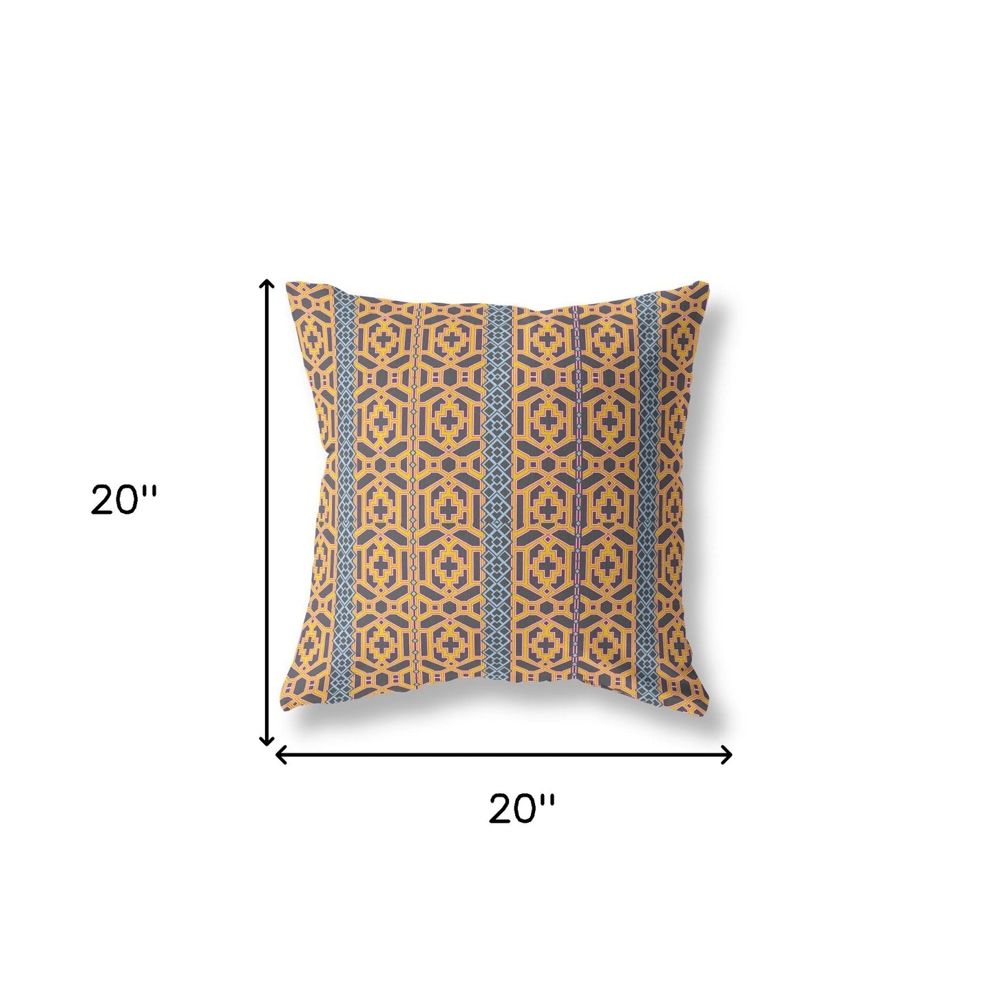 18" X 18" Brown And Yellow Geometric Blown Seam Suede Throw Pillow