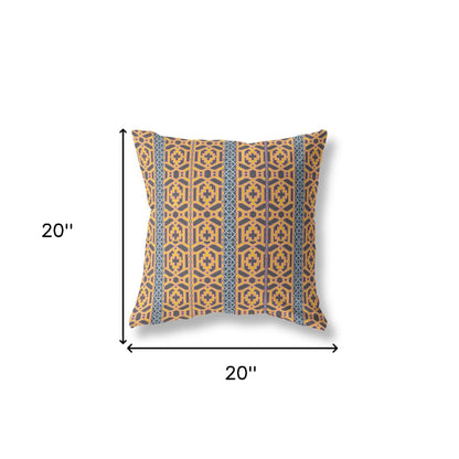 18" X 18" Brown And Yellow Geometric Blown Seam Suede Throw Pillow