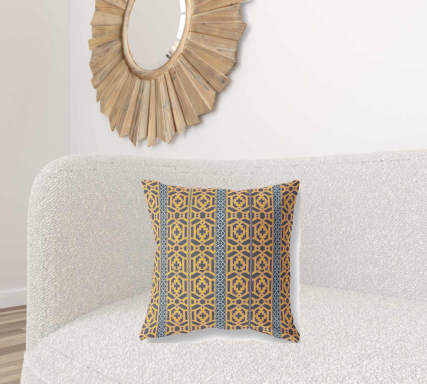 18" X 18" Brown And Yellow Geometric Blown Seam Suede Throw Pillow