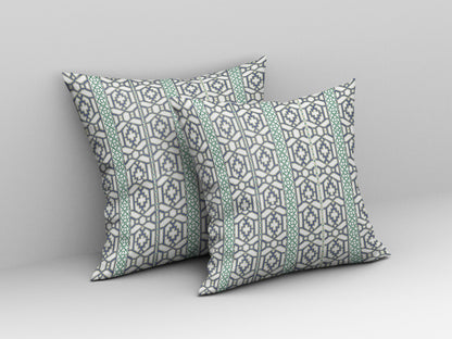 16" X 16" White And Gray Geometric Blown Seam Suede Throw Pillow