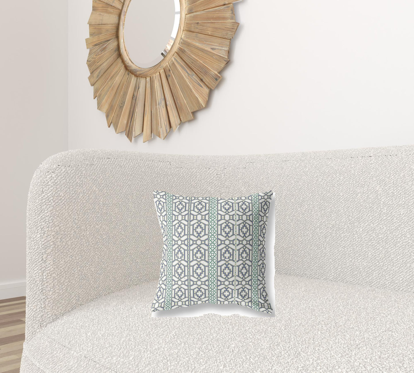 16" X 16" White And Gray Geometric Blown Seam Suede Throw Pillow
