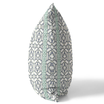 18" X 18" White And Gray Geometric Blown Seam Suede Throw Pillow