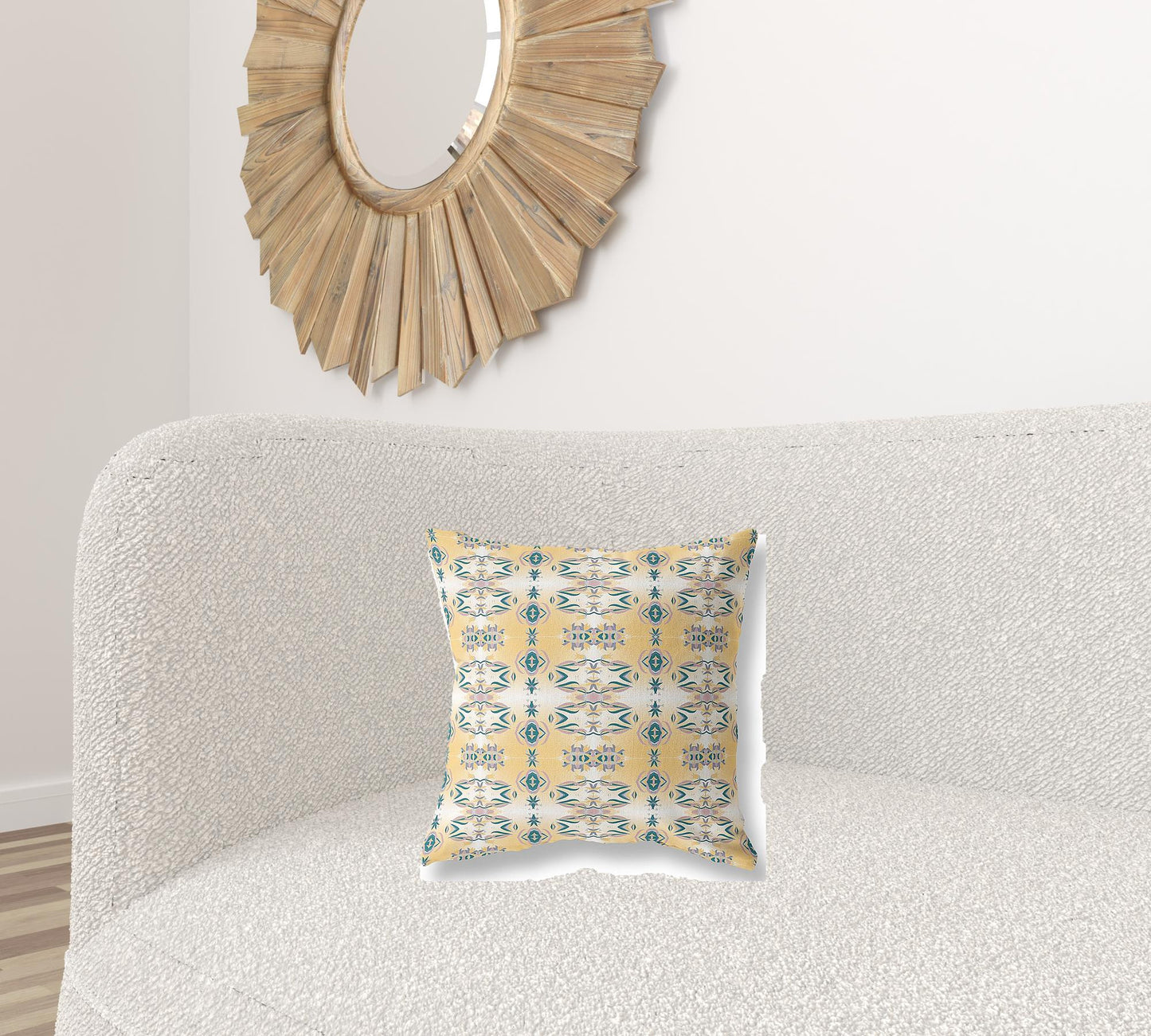 16" X 16" White And Yellow Abstract Blown Seam Suede Throw Pillow