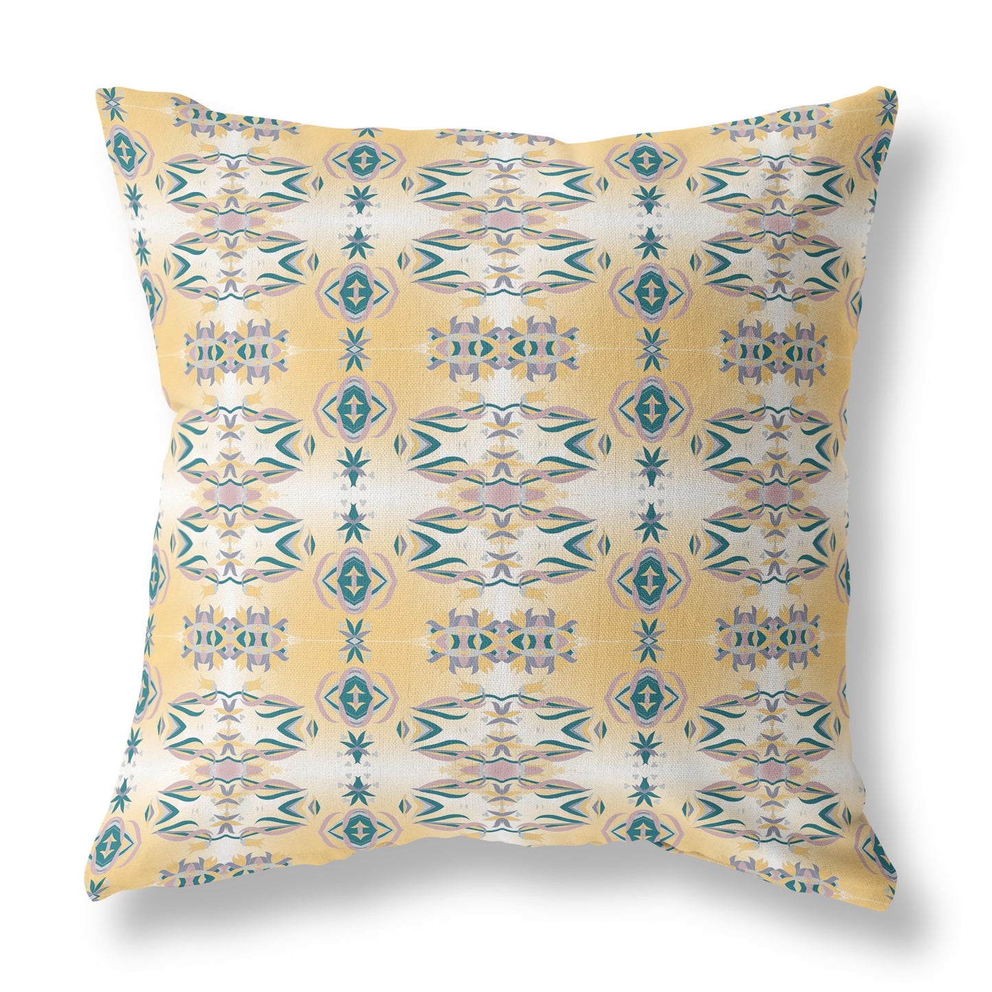 18" X 18" White And Yellow Abstract Blown Seam Suede Throw Pillow