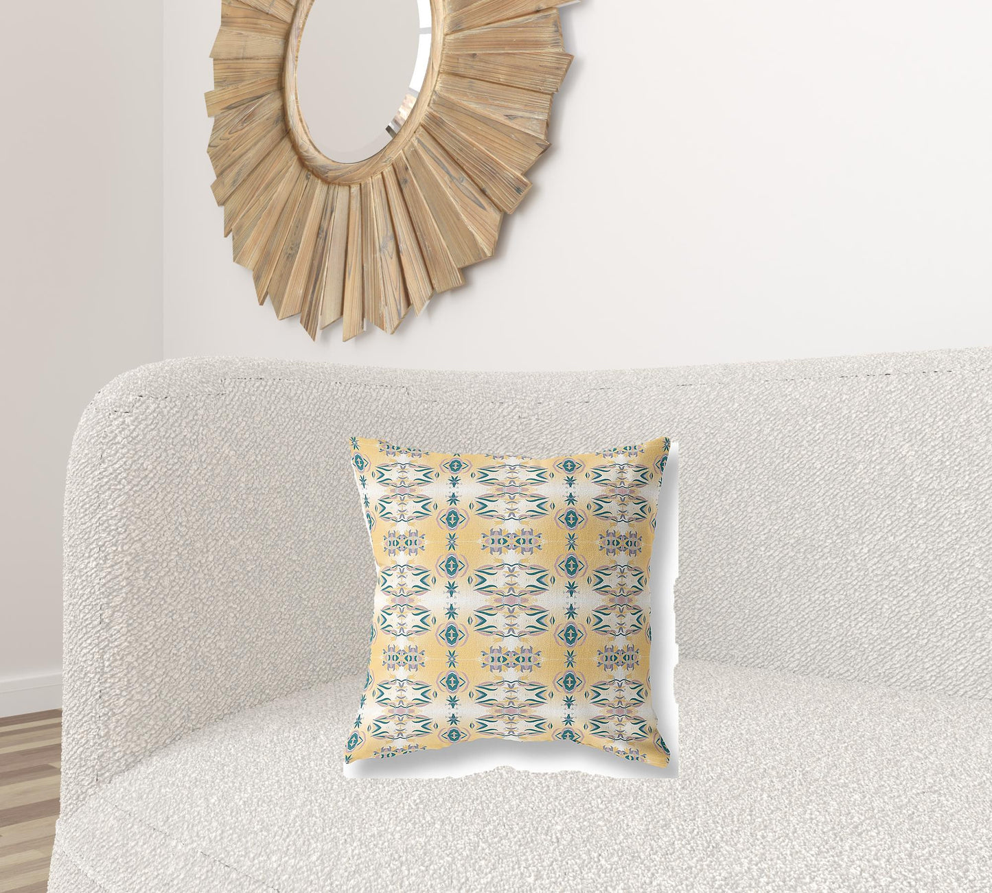 18" X 18" White And Yellow Abstract Blown Seam Suede Throw Pillow