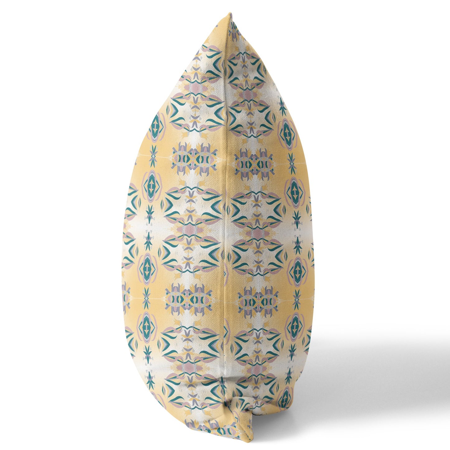 18" X 18" White And Yellow Abstract Blown Seam Suede Throw Pillow