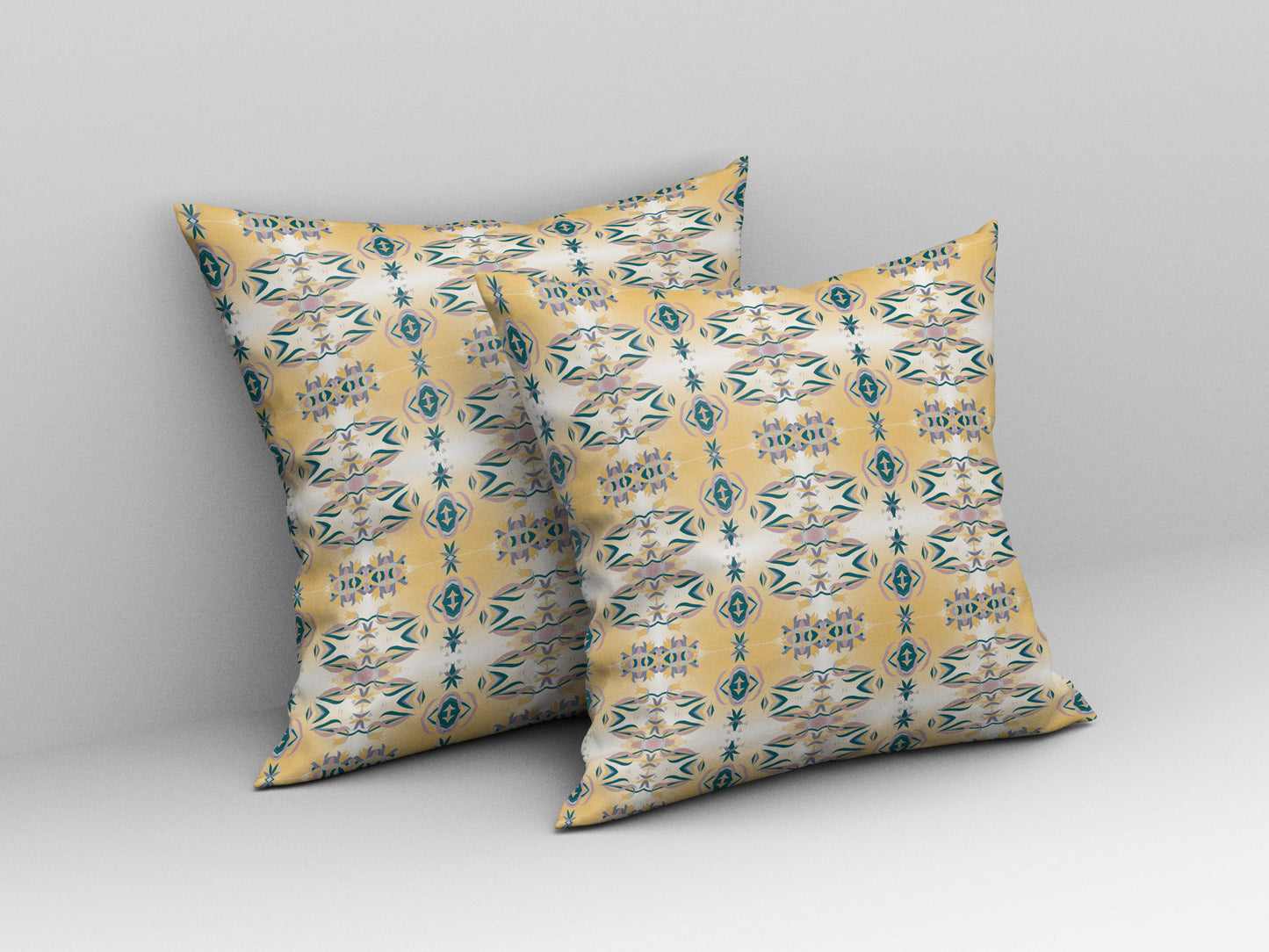 18" X 18" White And Yellow Abstract Blown Seam Suede Throw Pillow
