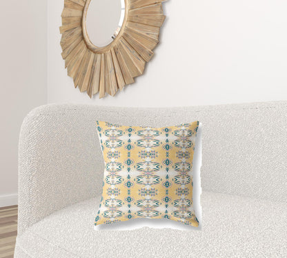 18" X 18" White And Yellow Abstract Blown Seam Suede Throw Pillow