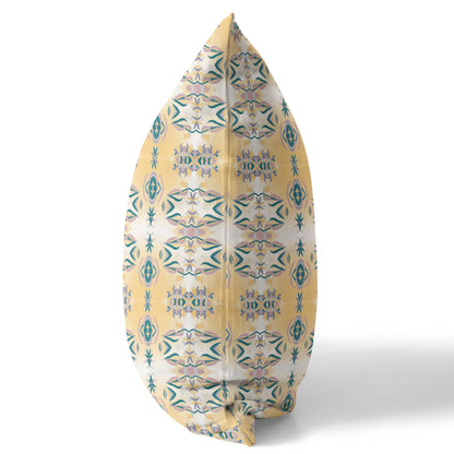 18" X 18" White And Yellow Abstract Blown Seam Suede Throw Pillow