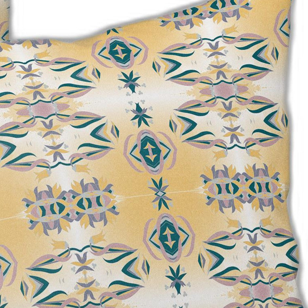 18" X 18" White And Yellow Abstract Blown Seam Suede Throw Pillow